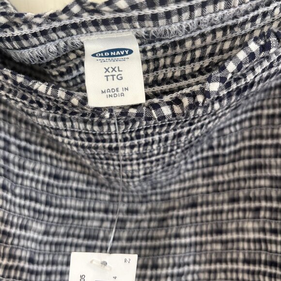 Old Navy Button Off The Shoulder Smocked Blouse Peasant Top Blue Plaid Size XXL - Picture 3 of 7